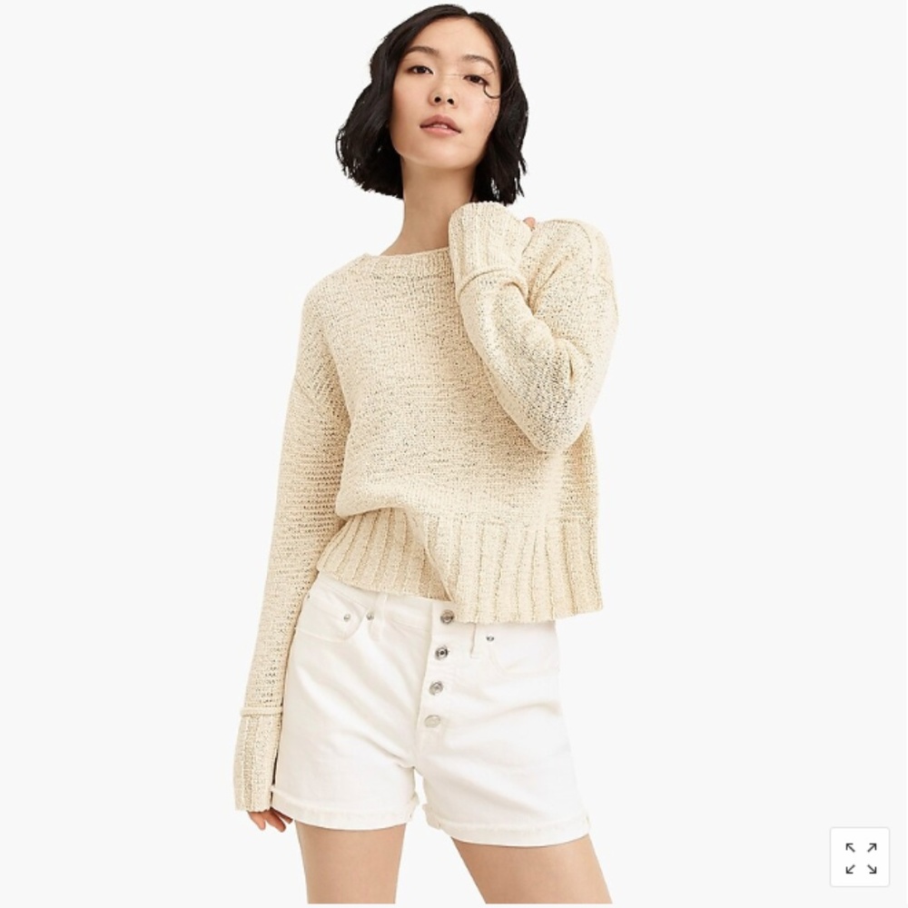 J. CREW Wide Rib Crewneck Sweater Cream Crop Knit - Picture 2 of 8
